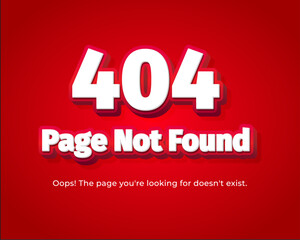 Editable red 404 page not found poster Simple error design with bold white typography for website and UI