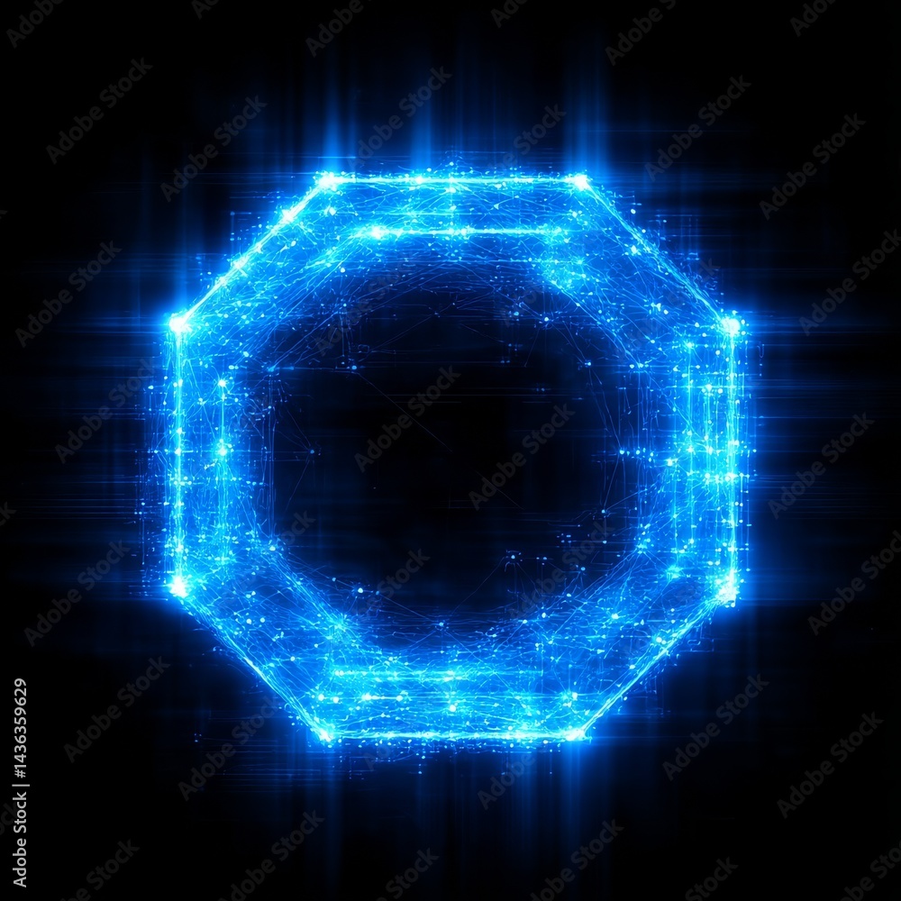Leinwandbilder glowing octagon with neural network structure on black background: a futuristic tech concept