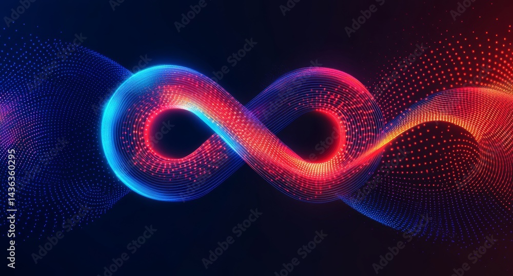 Aufkleber vibrant red and blue light streams merge to create an infinity symbol set against a stark black back