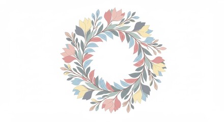 Obraz premium Pastel Floral Wreath A delicate circle of blossoms and leaves
