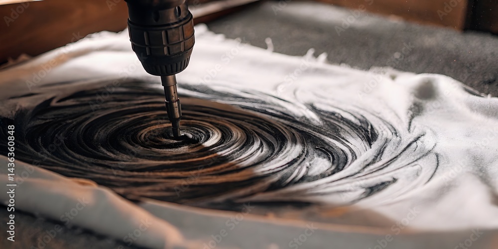 Poster intricate swirling patterns emerge as a drill meticulously crafts a mesmerizing design onto a fabric