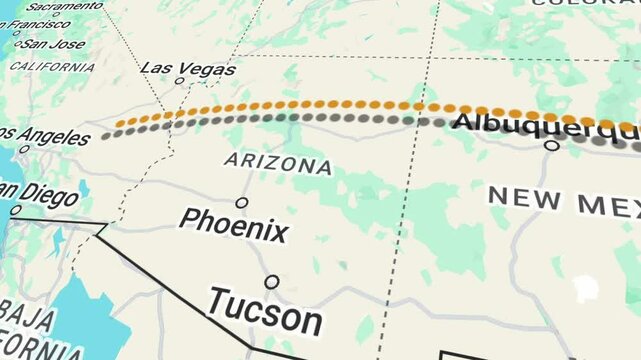 Travel Animation from Dallas to Los Angeles USA with bounce pin locations