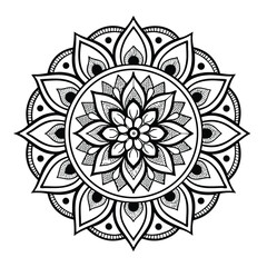 Circular pattern in the form of a mandala. Henna tattoo mandala. Mehndi style. Decorative pattern in oriental style. Coloring book page.
