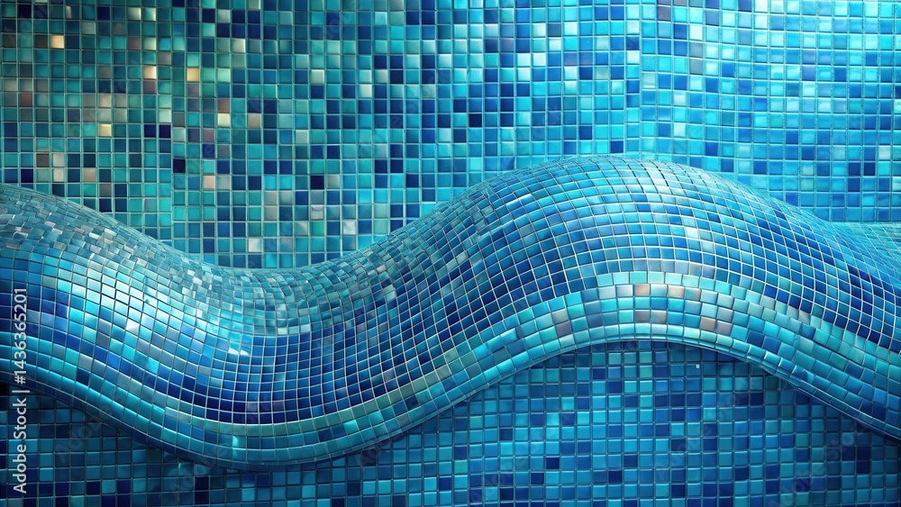 Poster abstract blue mosaic tile wave design a textured background of smoothly curving tiles