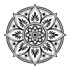 Circular pattern in the form of a mandala. Henna tattoo mandala. Mehndi style. Decorative pattern in oriental style. Coloring book page.