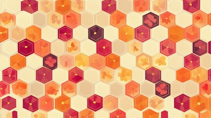 Abstract Honeycomb Pattern with Orange and Red Flowers