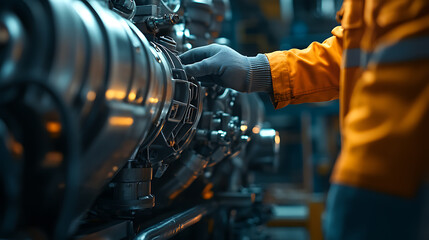 Fototapeta premium Worker Inspecting Industrial Machinery