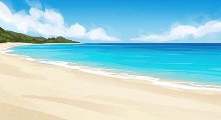 Obraz premium Tropical bliss Sandy beach meets turquoise ocean under a bright sky