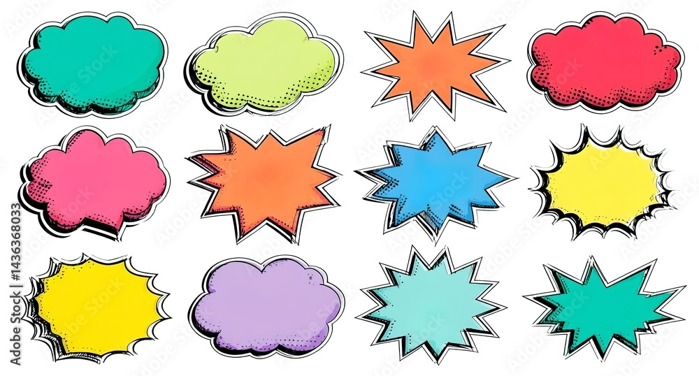 Poster a set of colorful speech bubbles, a simple vector illustration with a white background. each shape