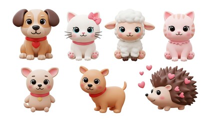 Obraz premium Animal Figurines Featuring Dog Cat Sheep and Hedgehog