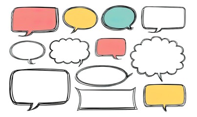 Obraz premium A set of speech bubbles in various shapes, simple vector line art style, white background, simple