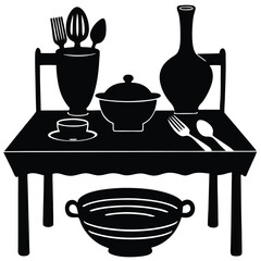 Camping Chair And Table Foldable gear and outdoor furniture Vector Silhouette illustration 