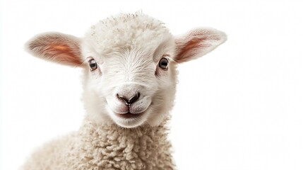 Fototapeta premium Smiling Cute Baby Lamb Portrait with Fluffy Fur