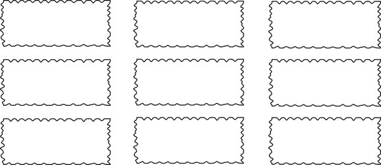 Postage stamp icons and black frames vector shape set decorative clip art element set Minimalist linear frames with stars modern	