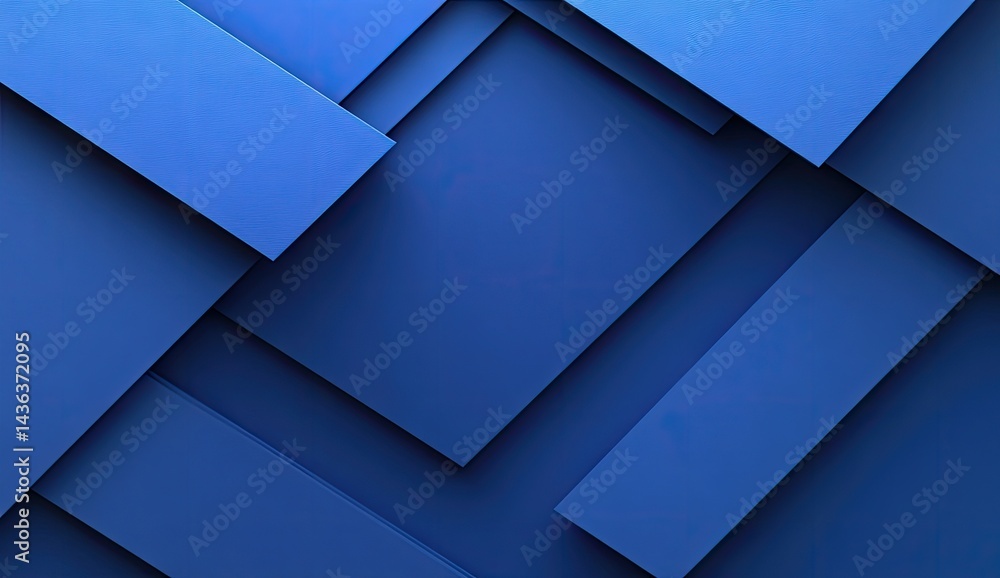 Poster abstract geometric shapes in deep blue. layers of overlapping squares and rectangles create a dynami