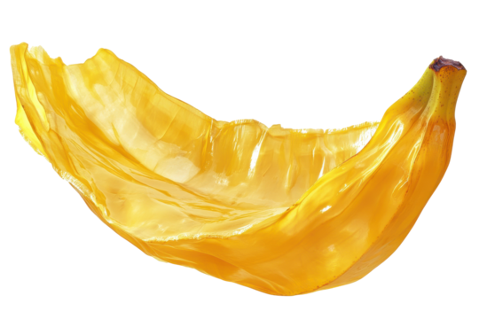 Peeled banana PNG isolated on yellow background highlights the sweet and nutritious qualities of fruit