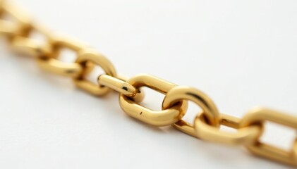 Fototapeta premium Close-up shot of a single gold hip-hop chain on white background, rap, metal