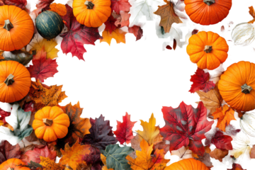 Picture border frame with pumpkins and autumn leaves highlights the warmth and beauty of fall