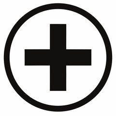 Plus in circle, black vector on white background.