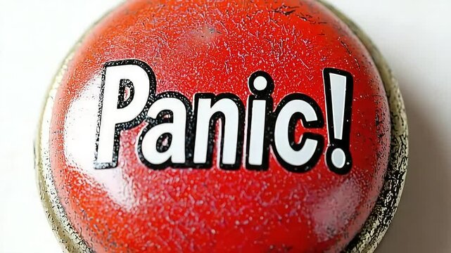 Big red panic button on white background