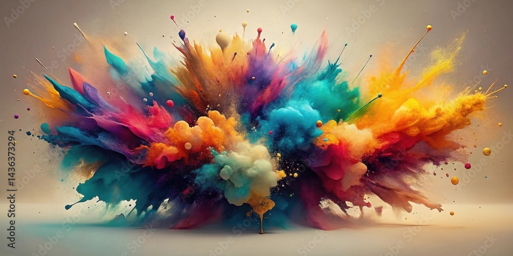 Poster a vibrant explosion of multicolored paint creating a dynamic and energetic visual spectacle