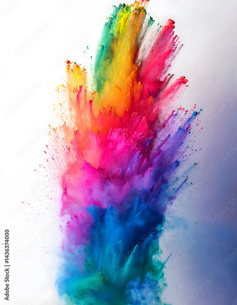 Poster a vibrant explosion of rainbow colors in a dynamic, abstract splash, creating a burst of energy and 