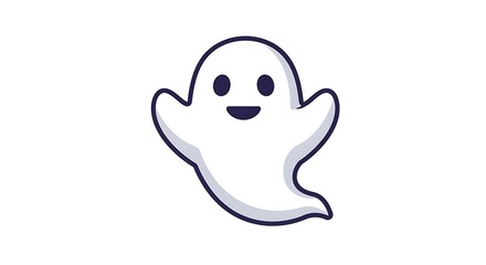 Cute Cartoon Ghost Smiling with Simple Design on White