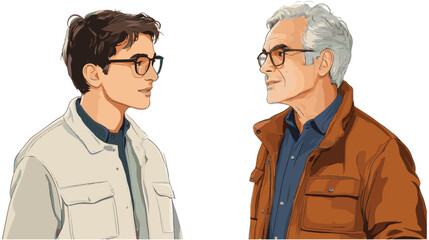 vector young man and old man