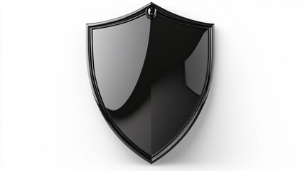 Professional Black Shiny Shield on White Background for Security Concept
