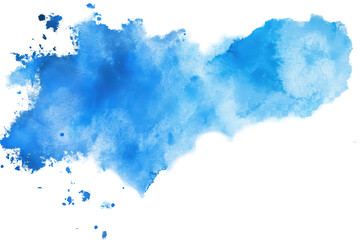 Watercolor blue paint splash creates dynamic texture for creative projects with transparent design flexibility