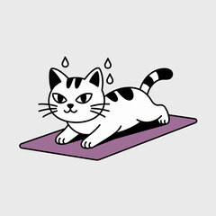 Fototapeta premium An adorable cat with an energetic attitude does yoga and planks on her mat against a simple, clean background