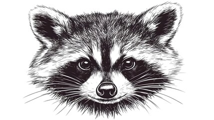 Obraz premium Detailed Hand-Drawn Sketch of a Raccoon Head in Black Ink