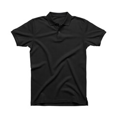 Empty White Background Display of a Black Polo Shirt Mockup, with Folds and Creases Accentuated