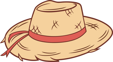 Premium Straw Hat Vector Illustration Featuring a Vibrant Red Ribbon – Essential for Trendy Summer, Beach, and Outdoor Creative Designs