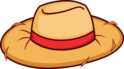 Premium Straw Hat Vector Illustration Featuring a Vibrant Red Ribbon – Essential for Trendy Summer, Beach, and Outdoor Creative Designs