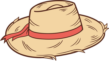 Premium Straw Hat Vector Illustration Featuring a Vibrant Red Ribbon – Essential for Trendy Summer, Beach, and Outdoor Creative Designs