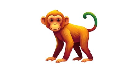 Obraz premium Cartoon Monkey Standing, Animal Illustration Isolated on White