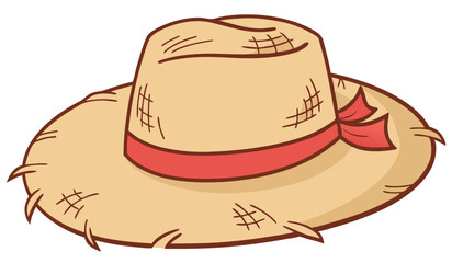 Premium Straw Hat Vector Illustration Featuring a Vibrant Red Ribbon – Essential for Trendy Summer, Beach, and Outdoor Creative Designs