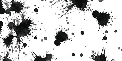 Vector set of ink splashes blots splatter collection grunge design element and art messy backdrop color dirty liquid shape spatter colorful and black silhouette illustration. Textured seamless pattern