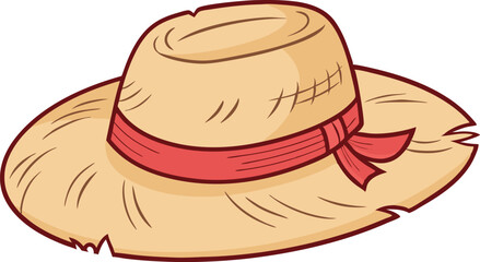 Premium Straw Hat Vector Illustration Featuring a Vibrant Red Ribbon – Essential for Trendy Summer, Beach, and Outdoor Creative Designs