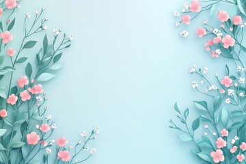Pastel-toned floral border design on a light blue background.