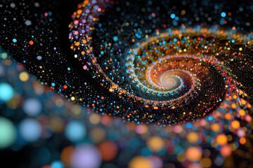 "Colorful Abstract Spiral Pattern with Vibrant Dots – Digital Art in Bright Orange, Blue, Purple, and Green Tones – Perfect for Wallpapers, Prints, and Creative Design Projects