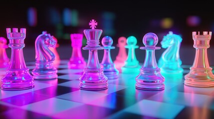 Neon Chess Game Night City Background