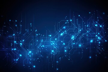 Fototapeta premium Abstract blue technology background with glowing connections, network mesh, and circuit lines. Futuristic digital concept for IT, innovation, blockchain, AI, and communication designs.