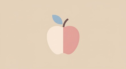 Stylized Apple Icon with Two-tone Design on Neutral Background