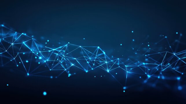 Abstract blue technology background with glowing connections, network mesh, and circuit lines. Futuristic digital concept for IT, innovation, blockchain, AI, and communication designs.