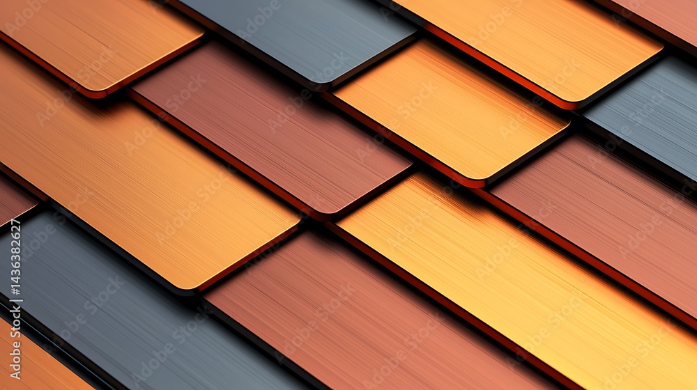 Poster abstract metallic tiles background with geometric pattern in orange, brown, and gray tones for desig