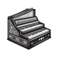 Melodic Traditions: A Beautiful Collection of Harmonium Vector Silhouettes Highlighting the Unique Shape, Rich Sound, and Cultural Significance of This Timeless Keyboard Instrument.