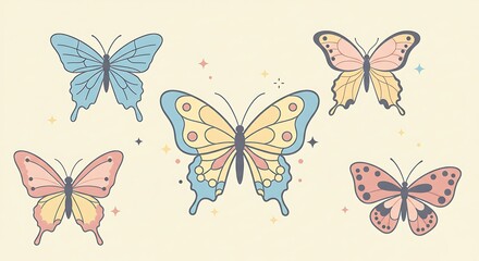 Colorful Butterfly Collection Illustration with Retro Style