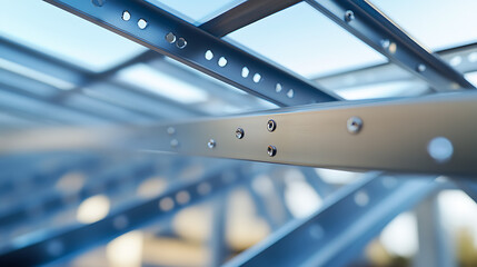 Fototapeta premium Close-Up of Steel Beams in a Construction Site